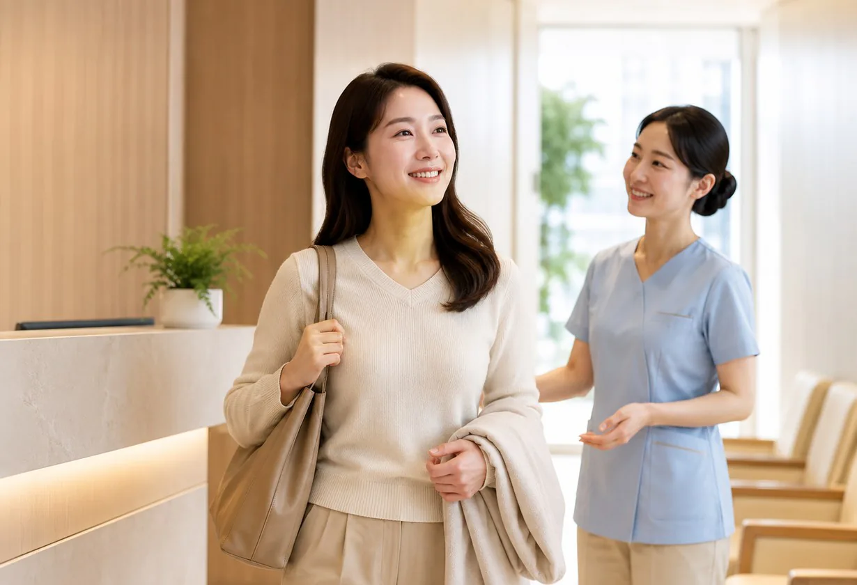 수술 후 회복을 확인하고 퇴원하는 모습